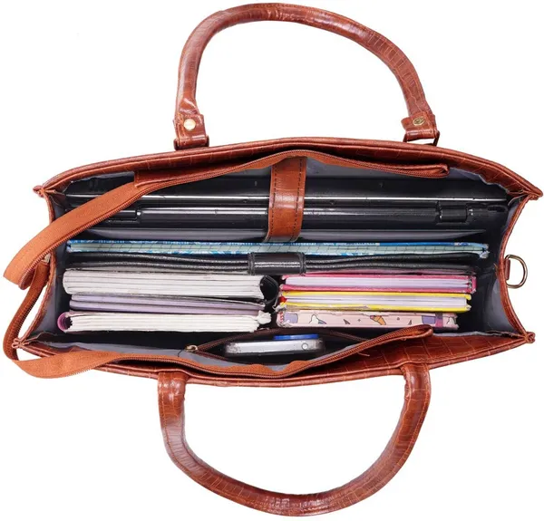 KujrAEnterprise_Croc-Textured_Structured_Laptop_Tote_Bag_for_Women_Waterproof_Shoulder_Bag_(Tan,_30_L)