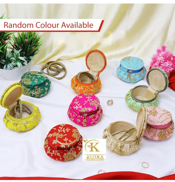 kujra_Embroidery_matki_shape_Bangle_Box_Jewellery_Organiser_Potli_pack_of_12