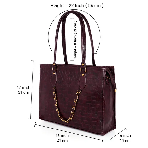 kujra_Croc-Textured_Structured_Laptop_Tote_Bag_for_Women_Waterproof_Shoulder_Bag_(Brown,_30_L)