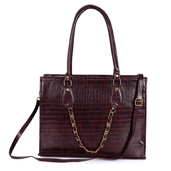 kujra_Croc-Textured_Structured_Laptop_Tote_Bag_for_Women_Waterproof_Shoulder_Bag_(Brown,_30_L)
