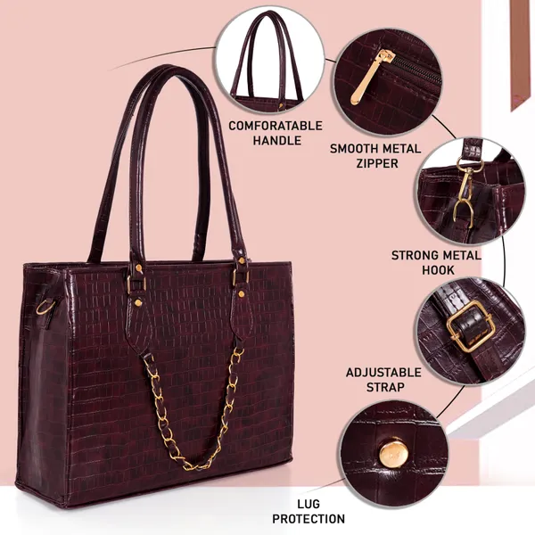 kujra_Croc-Textured_Structured_Laptop_Tote_Bag_for_Women_Waterproof_Shoulder_Bag_(Brown,_30_L)