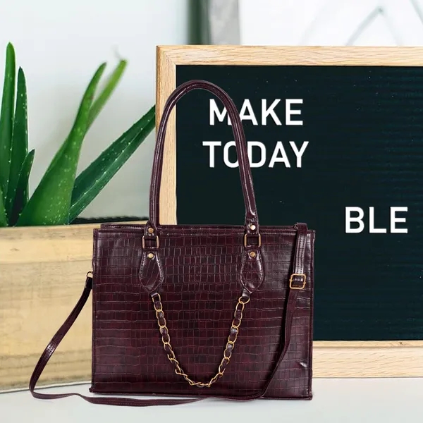 kujra_Croc-Textured_Structured_Laptop_Tote_Bag_for_Women_Waterproof_Shoulder_Bag_(Brown,_30_L)