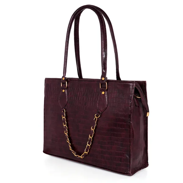 kujra_Croc-Textured_Structured_Laptop_Tote_Bag_for_Women_Waterproof_Shoulder_Bag_(Brown,_30_L)