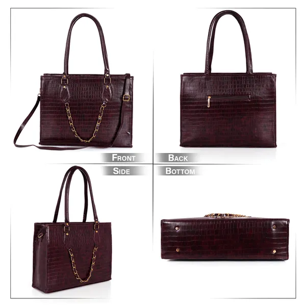 kujra_Croc-Textured_Structured_Laptop_Tote_Bag_for_Women_Waterproof_Shoulder_Bag_(Brown,_30_L)