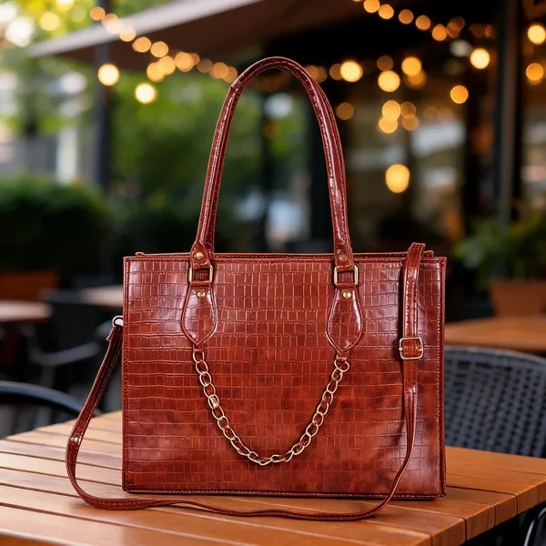 KujrAEnterprise_Croc-Textured_Structured_Laptop_Tote_Bag_for_Women_Waterproof_Shoulder_Bag_(Tan,_30_L)