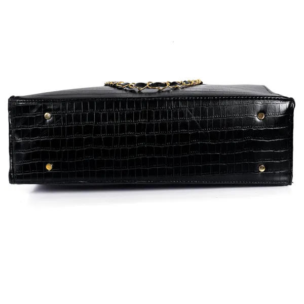 KujrAEnterprise_Croc-Textured_Structured_Laptop_Tote_Bag_for_Women_Waterproof_Shoulder_Bag_(Black,_30_L)