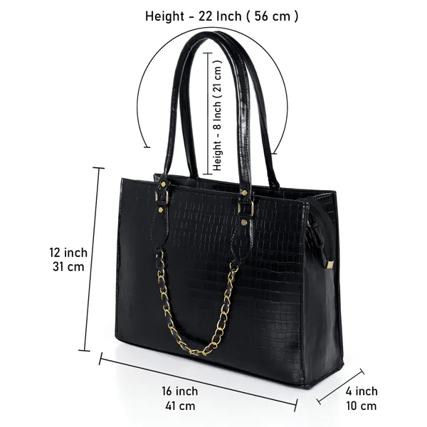 KujrAEnterprise_Croc-Textured_Structured_Laptop_Tote_Bag_for_Women_Waterproof_Shoulder_Bag_(Black,_30_L)