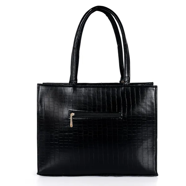 KujrAEnterprise_Croc-Textured_Structured_Laptop_Tote_Bag_for_Women_Waterproof_Shoulder_Bag_(Black,_30_L)