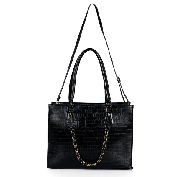 KujrAEnterprise_Croc-Textured_Structured_Laptop_Tote_Bag_for_Women_Waterproof_Shoulder_Bag_(Black,_30_L)