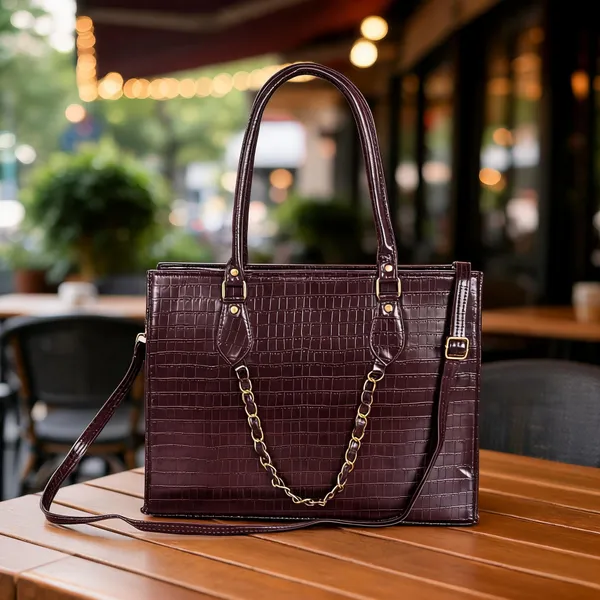 KujrAEnterprise_Croc-Textured_Structured_Laptop_Tote_Bag_for_Women_Waterproof_Shoulder_Bag_(Brown,_30_L)