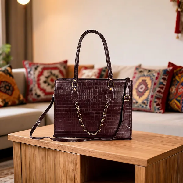 KujrAEnterprise_Croc-Textured_Structured_Laptop_Tote_Bag_for_Women_Waterproof_Shoulder_Bag_(Brown,_30_L)
