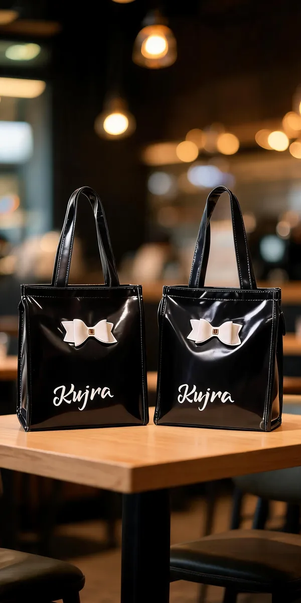 KujrAEnterprise_Stylish_Women’s_Tote_Handbag_with_Bow_Design_|_Glossy_Finish_Shoulder_Bag_Waterproof_Shoulder_Bag_(Black,_30_L)_-_Pack_of_2