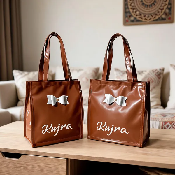 KujrAEnterprise_Stylish_Women’s_Tote_Handbag_with_Bow_Design_|_Glossy_Finish_Shoulder_Bag_Waterproof_Shoulder_Bag_(Brown,_30_L)_-_Pack_of_2