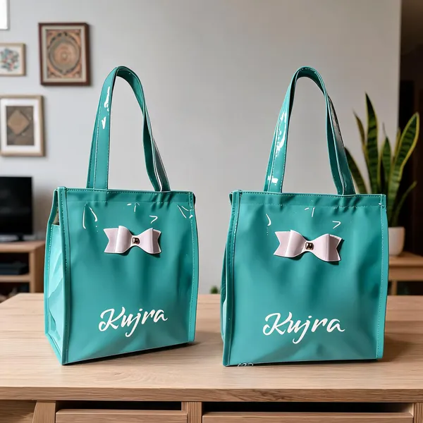 KujrAEnterprise_Stylish_Women’s_Tote_Handbag_with_Bow_Design_|_Glossy_Finish_Shoulder_Bag_Shoulder_Bag_(Green,_30_L)_-_Pack_of_2