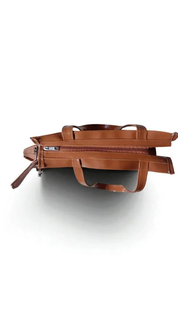 KujrAEnterprise_Stylish_Women’s_Tote_Handbag_with_Bow_Design_|_Glossy_Finish_Shoulder_Bag_Waterproof_Shoulder_Bag_(Brown,_30_L)_-_Pack_of_2