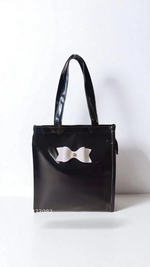 Kujra_Stylish_Women’s_Tote_Handbag_with_Bow_Design_|_Glossy_Finish_Shoulder_Bag_Waterproof_Shoulder_Bag_(Black,_30_L)_-_Pack_of_2