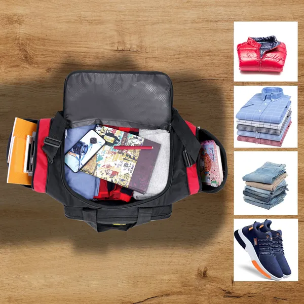 KUJRA_Large_Travel_Duffle_Bag_with_Wheels_|_Water-Resistant_Luggage_Suitcase_for_Men_&_Women_|_Lightweight_Weekend_Overnight_Cargo_Bag_with_Shoulder_Strap_(Black_&_Red)