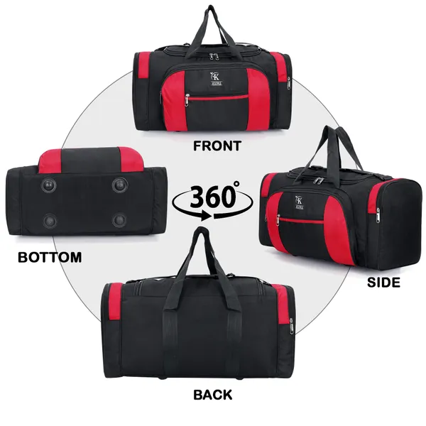 KUJRA_Large_Travel_Duffle_Bag_with_Wheels_|_Water-Resistant_Luggage_Suitcase_for_Men_&_Women_|_Lightweight_Weekend_Overnight_Cargo_Bag_with_Shoulder_Strap_(Black_&_Red)