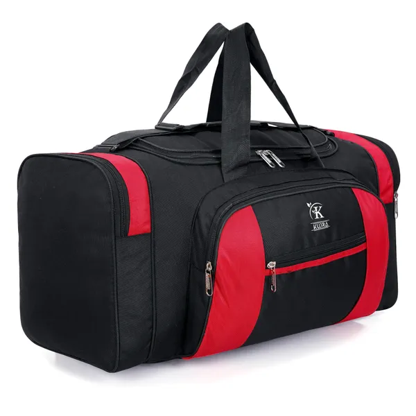 KUJRA_Large_Travel_Duffle_Bag_with_Wheels_|_Water-Resistant_Luggage_Suitcase_for_Men_&_Women_|_Lightweight_Weekend_Overnight_Cargo_Bag_with_Shoulder_Strap_(Black_&_Red)