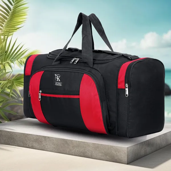 KUJRA_Large_Travel_Duffle_Bag_with_Wheels_|_Water-Resistant_Luggage_Suitcase_for_Men_&_Women_|_Lightweight_Weekend_Overnight_Cargo_Bag_with_Shoulder_Strap_(Black_&_Red)