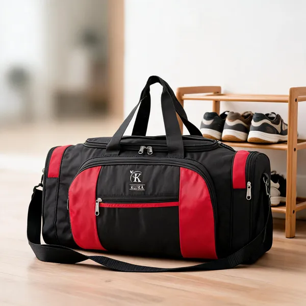 KUJRA_Large_Travel_Duffle_Bag_with_Wheels_|_Water-Resistant_Luggage_Suitcase_for_Men_&_Women_|_Lightweight_Weekend_Overnight_Cargo_Bag_with_Shoulder_Strap_(Black_&_Red)