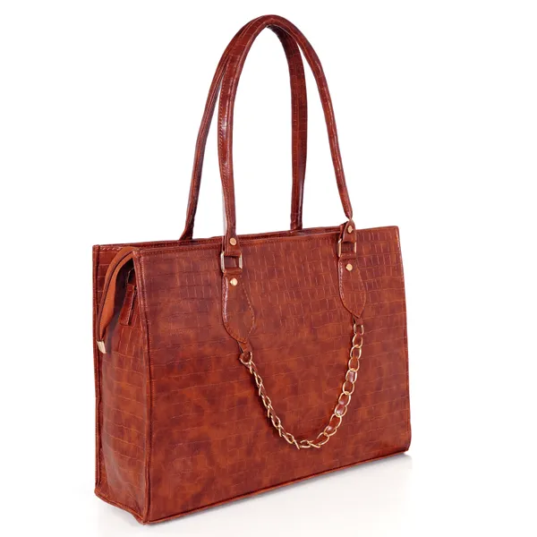 Kujra_Croc-Textured_Structured_Laptop_Tote_Bag_for_Women_Waterproof_Shoulder_Bag_(Tan,_30_L)