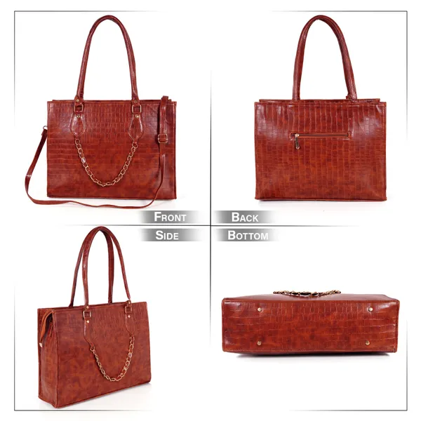 Kujra_Croc-Textured_Structured_Laptop_Tote_Bag_for_Women_Waterproof_Shoulder_Bag_(Tan,_30_L)