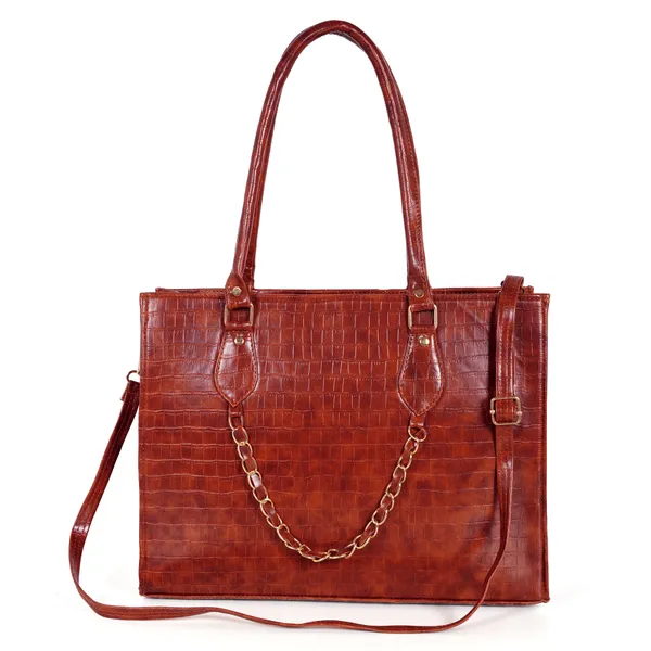 Kujra_Croc-Textured_Structured_Laptop_Tote_Bag_for_Women_Waterproof_Shoulder_Bag_(Tan,_30_L)