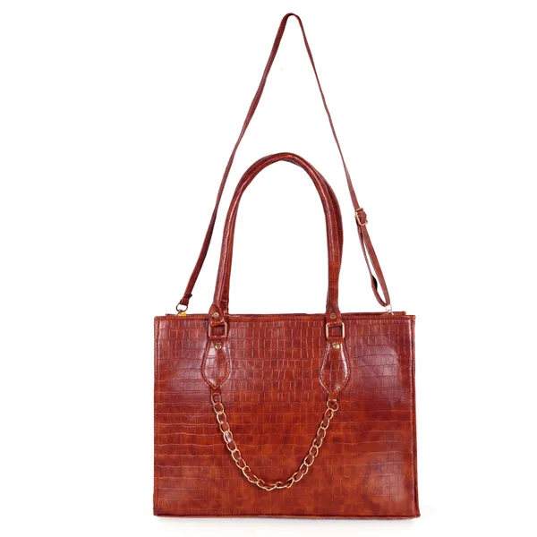 Kujra_Croc-Textured_Structured_Laptop_Tote_Bag_for_Women_Waterproof_Shoulder_Bag_(Tan,_30_L)