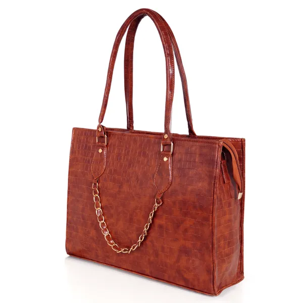 Kujra_Croc-Textured_Structured_Laptop_Tote_Bag_for_Women_Waterproof_Shoulder_Bag_(Tan,_30_L)