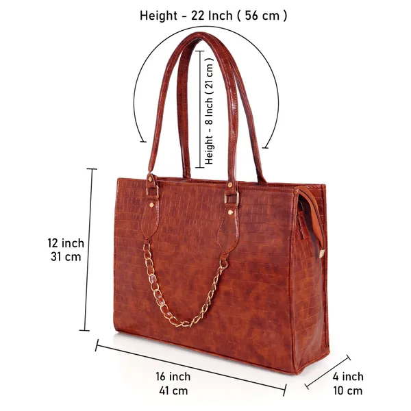 Kujra_Croc-Textured_Structured_Laptop_Tote_Bag_for_Women_Waterproof_Shoulder_Bag_(Tan,_30_L)