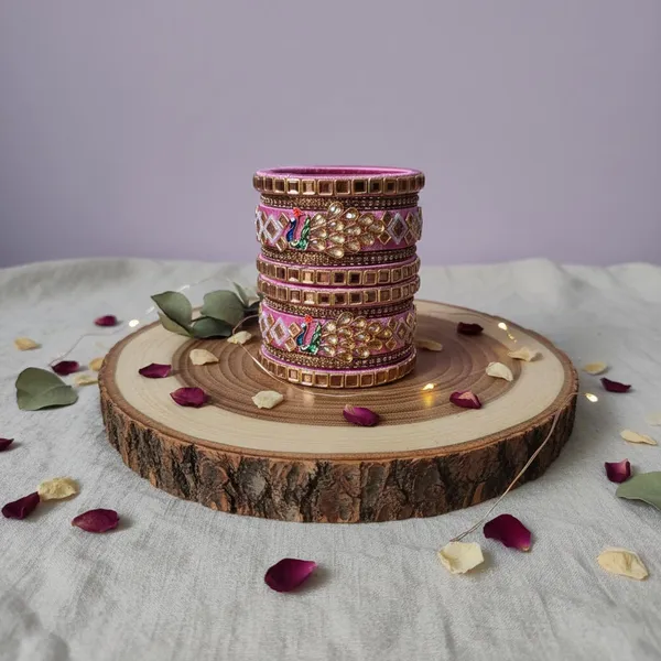 Designer_Pink_Kundan_Peacock_Bridal_Bangle_Set