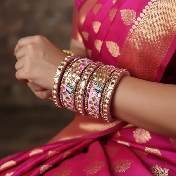 Designer_Pink_Kundan_Peacock_Bridal_Bangle_Set