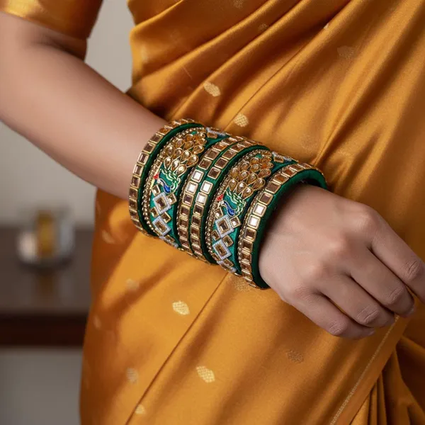 Designer_Royal_Green_Bangles_Set_for_Women_|_Golden_Stone_Work_&_Peacock_Embellished_Traditional_Bridal_Bangles