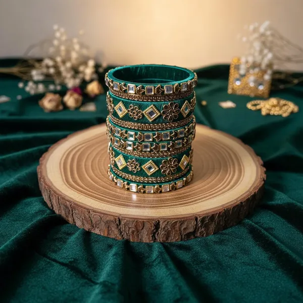 Emerald_Green_Designer_Bangles_Set_|_Gold-Tone_Floral_&_Square_Stone_Embellished_Traditional_Chura_for_Women