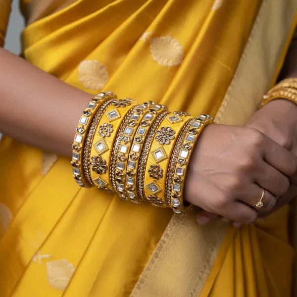 Golden_Yellow_Designer_Bangles_Set_|_Gold-Tone_Floral_&_Square_Stone_Embellished_Traditional_Chura_for_Women