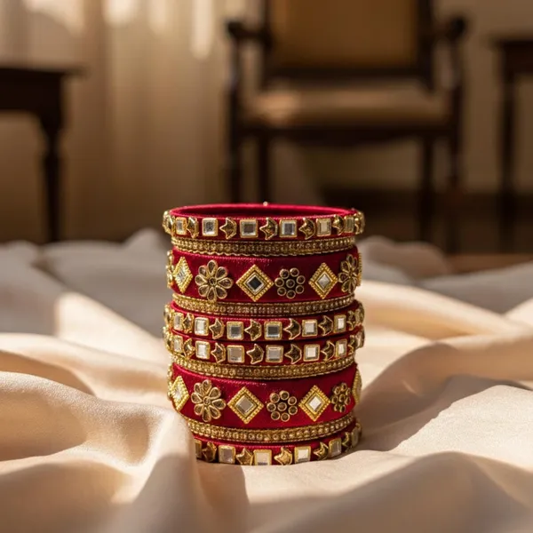Maroon_Velvet_Designer_Bangles_Set_–_Golden_Mirror_Work_Traditional_Chooda_Style