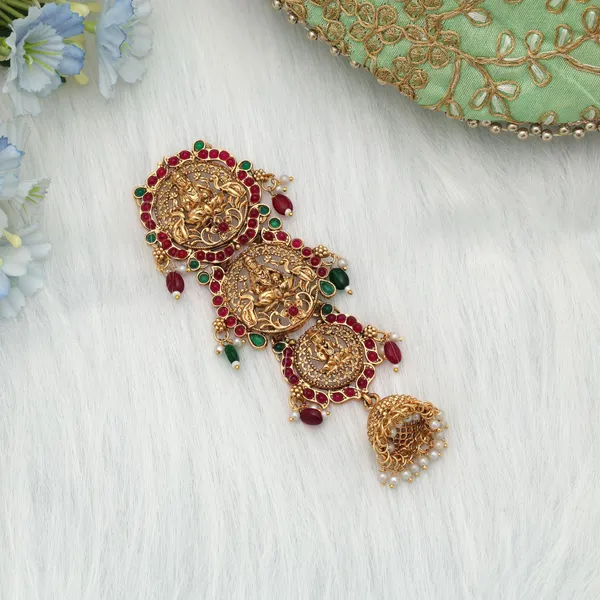 Maroon_&_Green_Color_Temple_Designer_Gold_Plated_Hair_Barrette