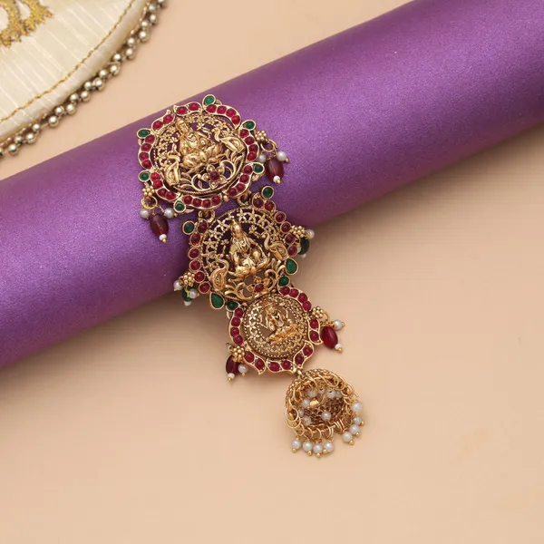 Maroon_&_Green_Color_Temple_Designer_Gold_Plated_Hair_Barrette