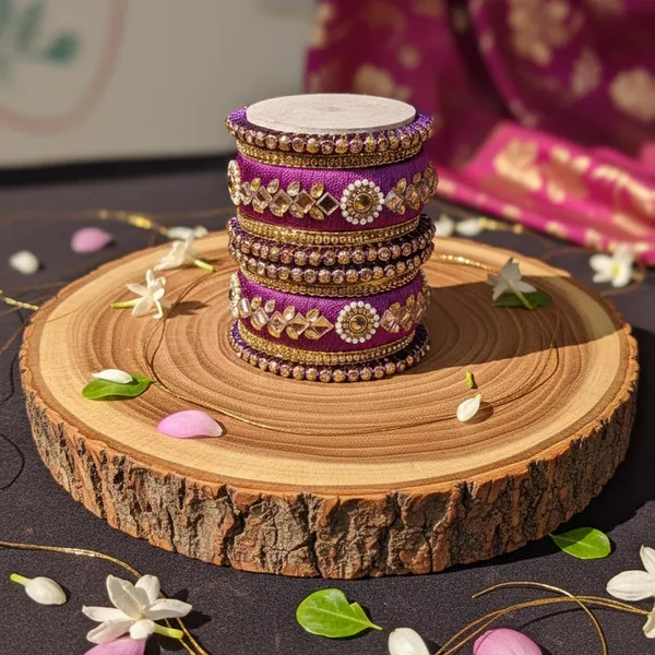 Purple_Silk_Thread_Designer_Bangles_Set_with_Golden_Stone_Work