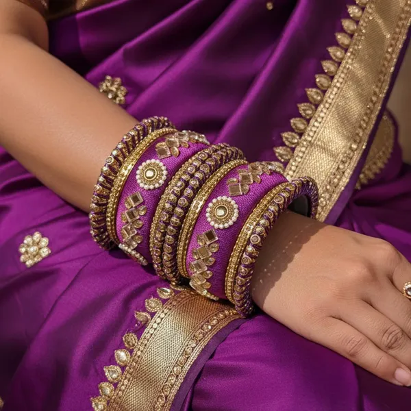 Purple_Silk_Thread_Designer_Bangles_Set_with_Golden_Stone_Work