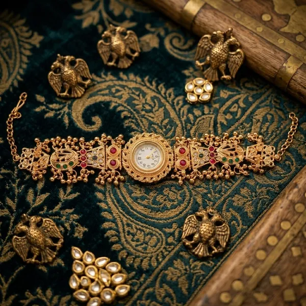 Rani_Green_Matte_Gold_Traditional_Designer_Bracelet_Watch_for_Women