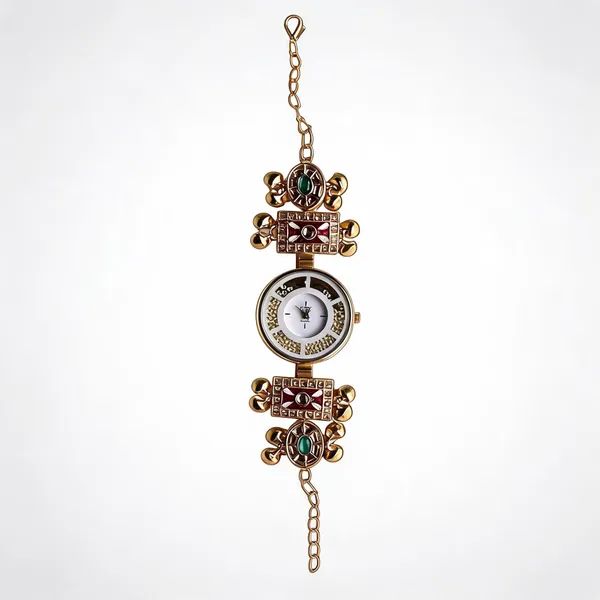 Women'S_Maroon_&_Green_Kundan_Bracelet_Watch_Gold-Plated_Traditional_Ethnic_Jewellery_Watch