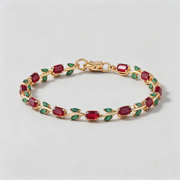 Red_&_Green_Tulip_Bracelet_For_Women_Gold-Plated_Cubic_Zirconia_Openable_Bracelet