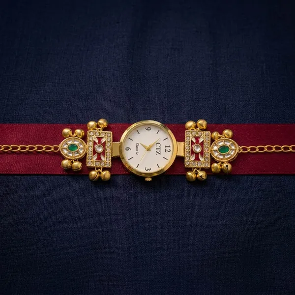 Women's_Maroon_&_Green_Kundan_Gold-Plated_Traditional_Bracelet_Watch