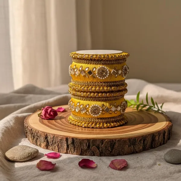 Yellow_Silk_Thread_Designer_Bangles_with_Golden_Stone_Work