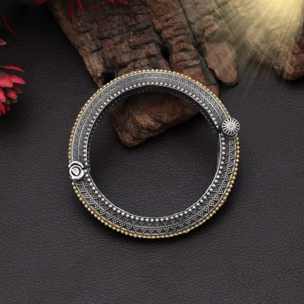 gold_silver_color_two_tone_oxidised_openable_bracelet_Traditional_Ethnic_Cuff_Bangle