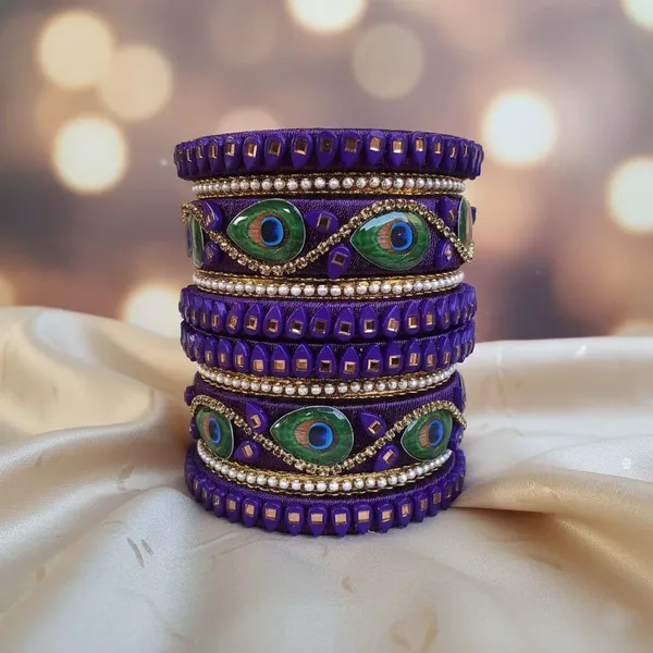 Purple_Peacock_Eye_Design_Thread_Bangle_Set