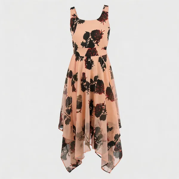 Peach_Georgette_Fit_And_Flare_Dress_For_Women