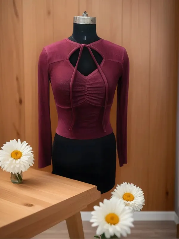 Maroon_Ruched_Cutout_Top_for_Women